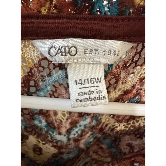 Cato Women’s 14/16W Multicolor Crochet Knit Peasant Top Boho Sheer Blouse - Picture 3 of 8